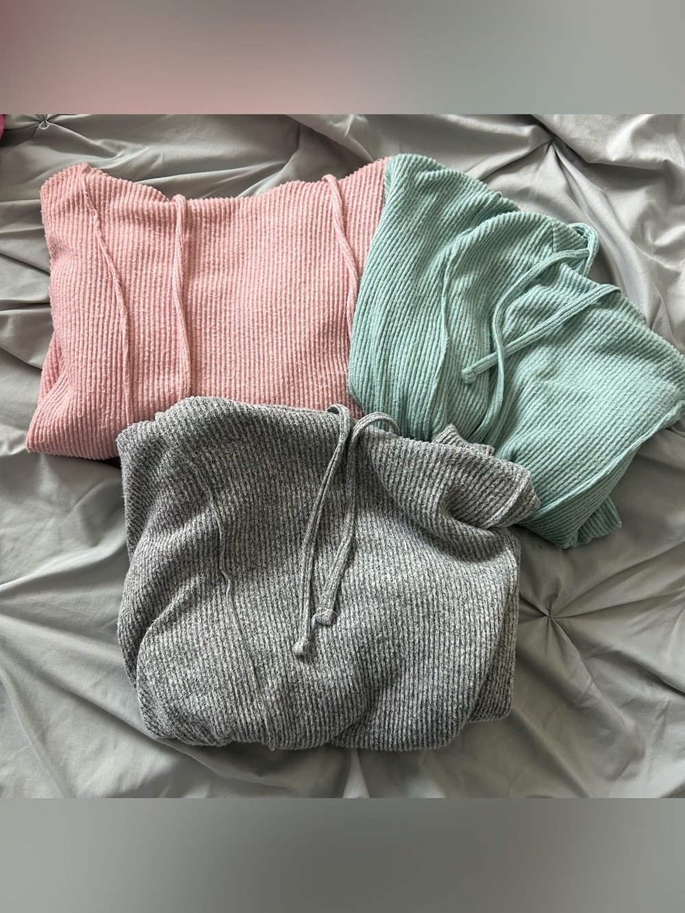 Kohl’s (S) 3-pack Soft Ribbed Hoodies Pink, Teal, Gray